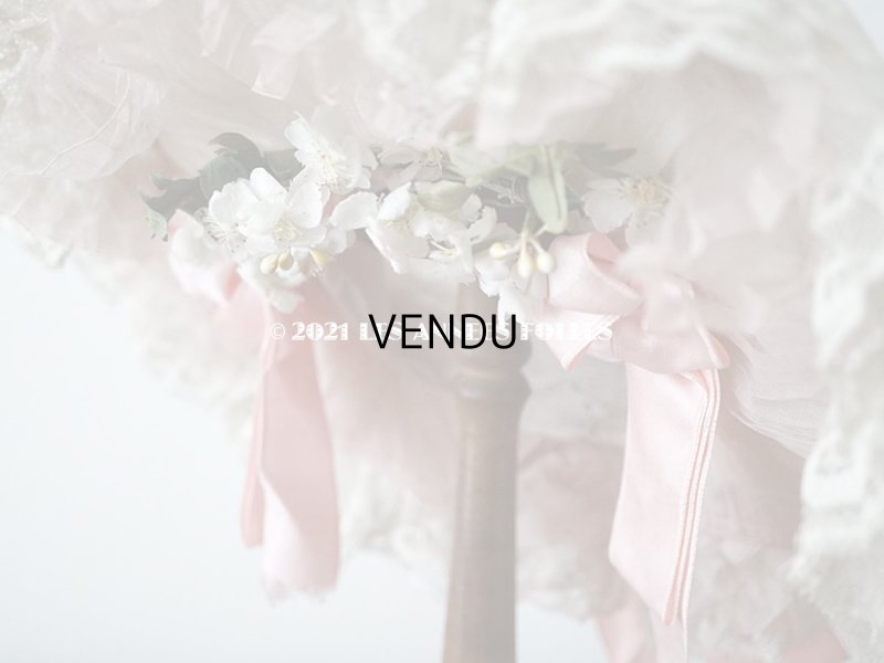 画像6: 1900年代 アンティーク ドールハット レース & ピンクのシルクシフォン & 薔薇の布花付き