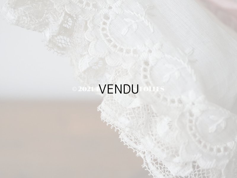 画像18: 1900年代 アンティーク ドールハット レース & ピンクのシルクシフォン & 薔薇の布花付き