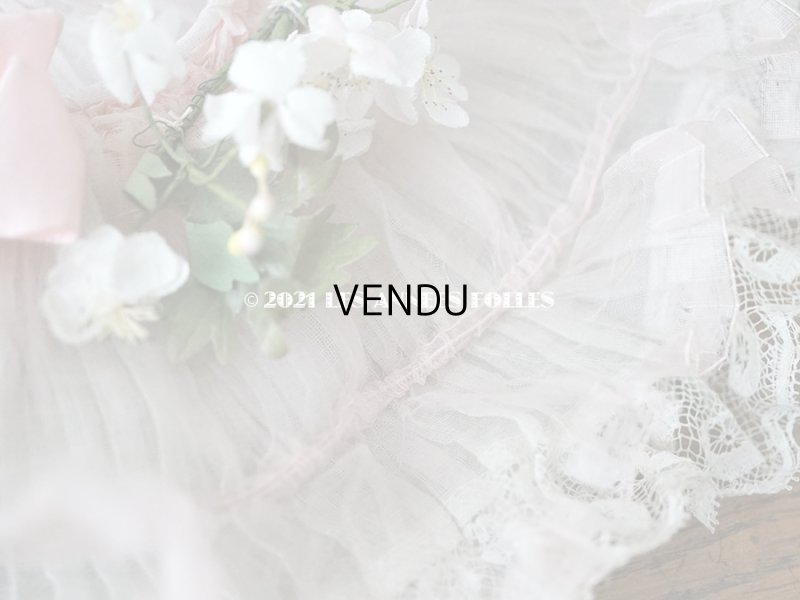 画像11: 1900年代 アンティーク ドールハット レース & ピンクのシルクシフォン & 薔薇の布花付き