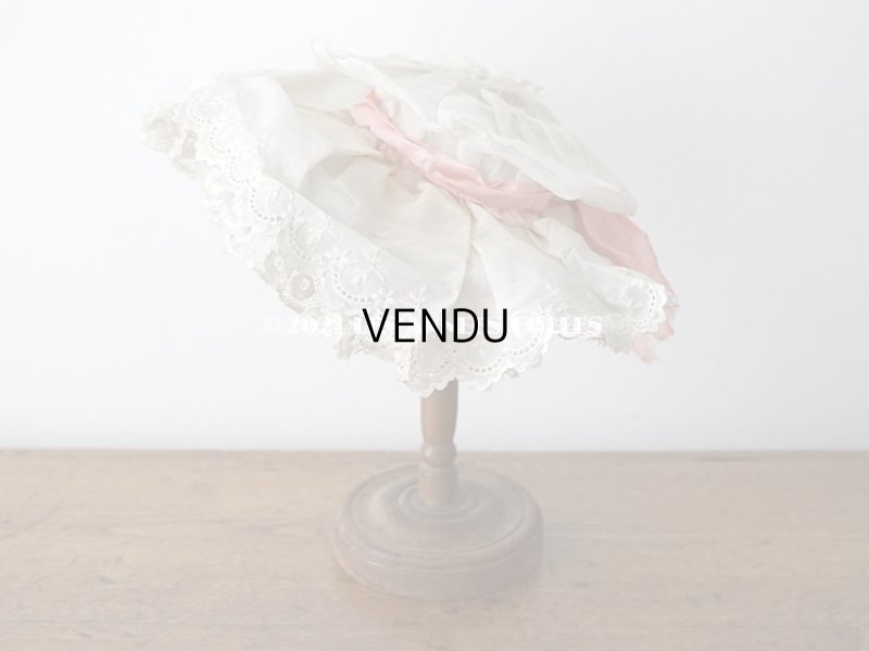 画像3: 1900年代 アンティーク ドールハット レース & ピンクのシルクシフォン & 薔薇の布花付き