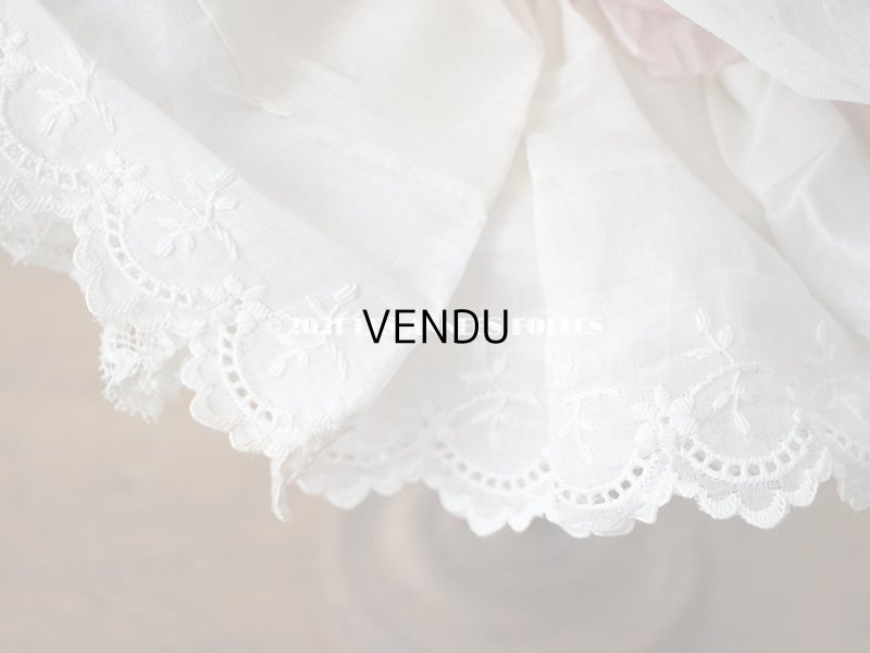 画像16: 1900年代 アンティーク ドールハット レース & ピンクのシルクシフォン & 薔薇の布花付き