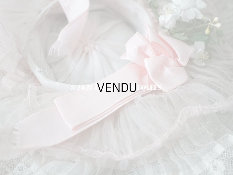画像9: 1900年代 アンティーク ドールハット レース & ピンクのシルクシフォン & 薔薇の布花付き