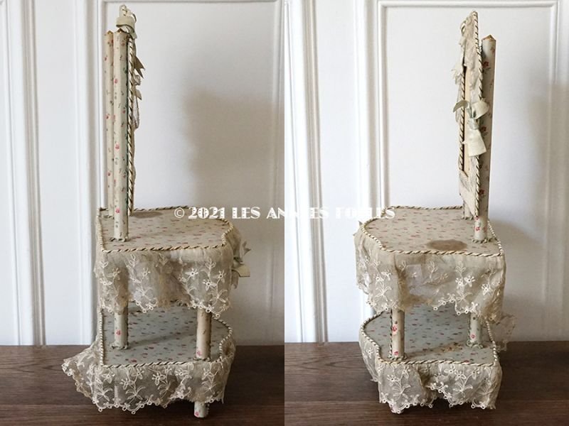 画像18: 1900年頃 カルトナージュラック コワフーズ 鏡台 小さな薔薇模様 子供用の玩具 