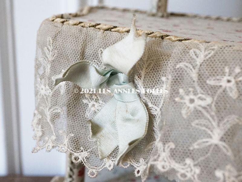 画像7: 1900年頃 カルトナージュラック コワフーズ 鏡台 小さな薔薇模様 子供用の玩具 