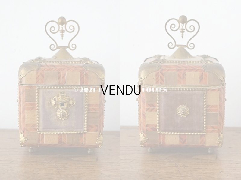 画像4: 19世紀 アンティーク ナポレオン3世時代 お菓子箱 ハンドル & 鍵　＆　脚付き チョコレートボックス 木箱 