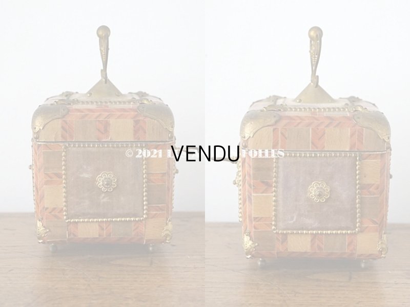 画像5: 19世紀 アンティーク ナポレオン3世時代 お菓子箱 ハンドル & 鍵　＆　脚付き チョコレートボックス 木箱 