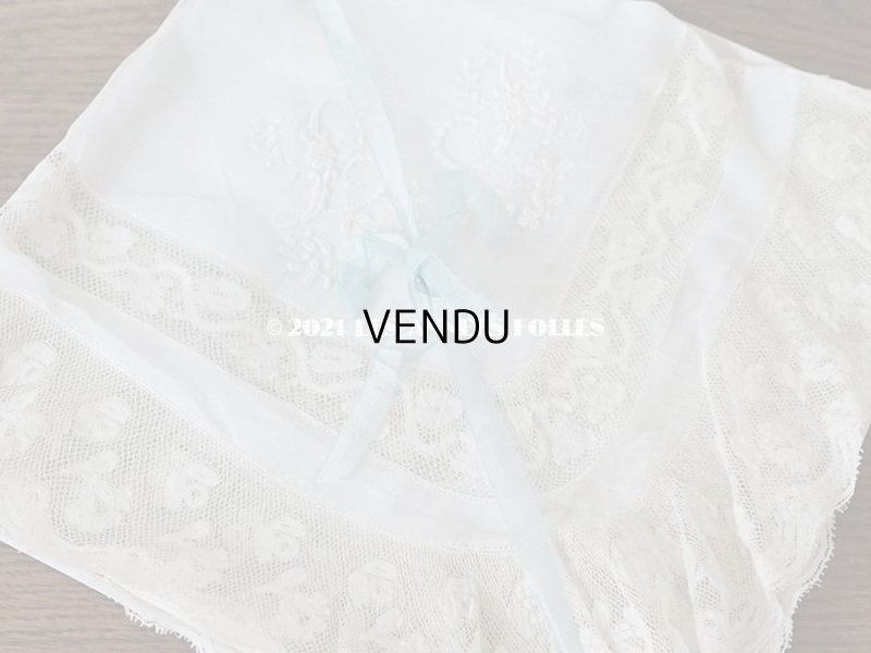 画像9: 未使用 アンティーク オリジナルボックス入り 結婚式のハンカチ モノグラム刺繍入り 手編みのヴァランシエンヌレース