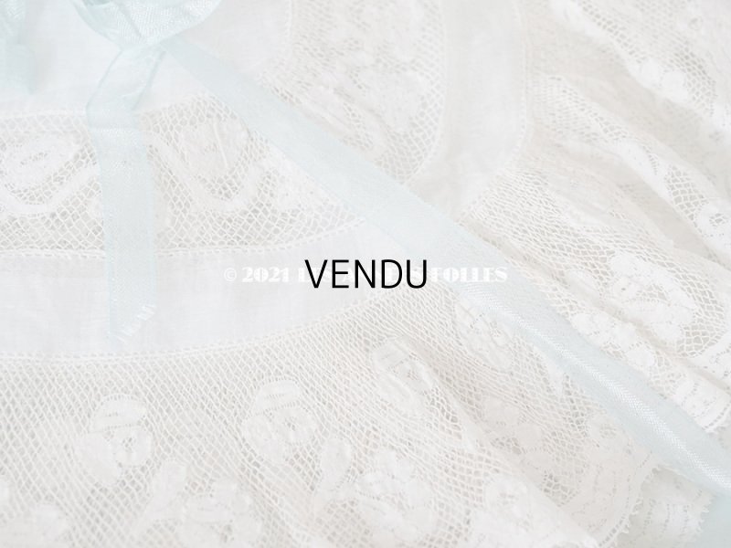 画像6: 未使用 アンティーク オリジナルボックス入り 結婚式のハンカチ モノグラム刺繍入り 手編みのヴァランシエンヌレース