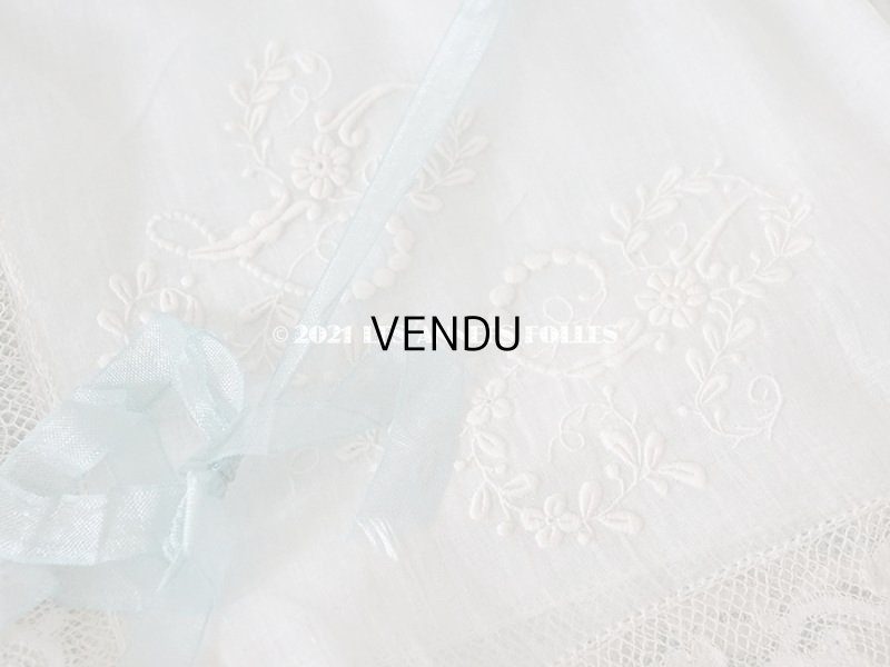 画像3: 未使用 アンティーク オリジナルボックス入り 結婚式のハンカチ モノグラム刺繍入り 手編みのヴァランシエンヌレース