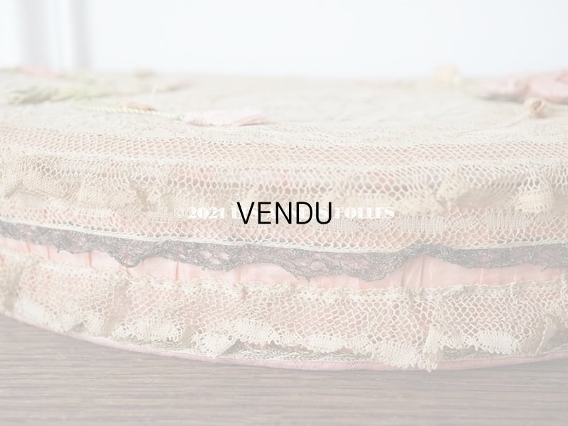 画像14: 1900年代 アンティーク ロココモチーフ付き 大きなカルトナージュボックス ピンク レースの装飾