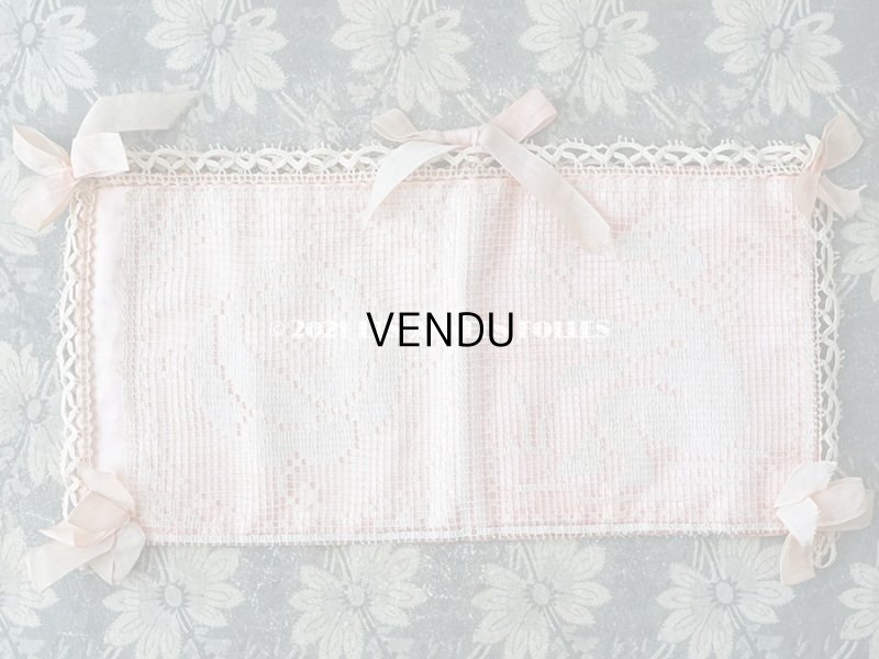 画像6: アンティーク 天使＆薔薇のハンキーケース 小さなポシェット ピンク フィレレース