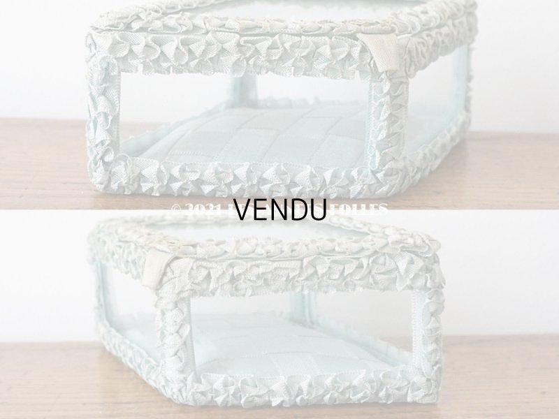 画像10: アンティーク リボンワークのジュエリーボックス スモーキーブルー ガラスケース