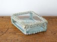 画像3: アンティーク リボンワークのジュエリーボックス スモーキーブルー ガラスケース