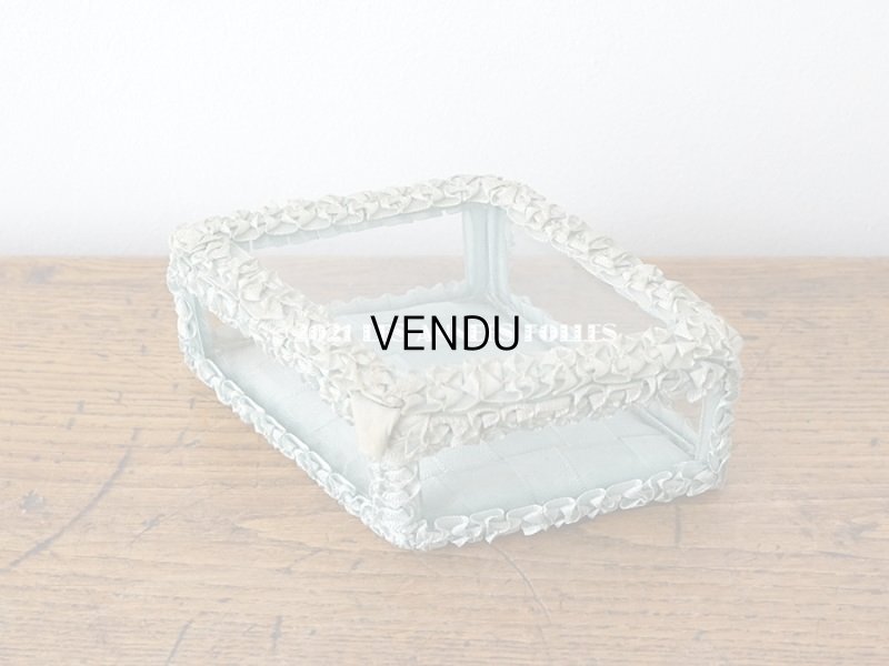 画像3: アンティーク リボンワークのジュエリーボックス スモーキーブルー ガラスケース