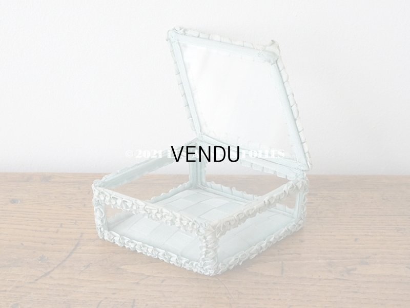 画像4: アンティーク リボンワークのジュエリーボックス スモーキーブルー ガラスケース