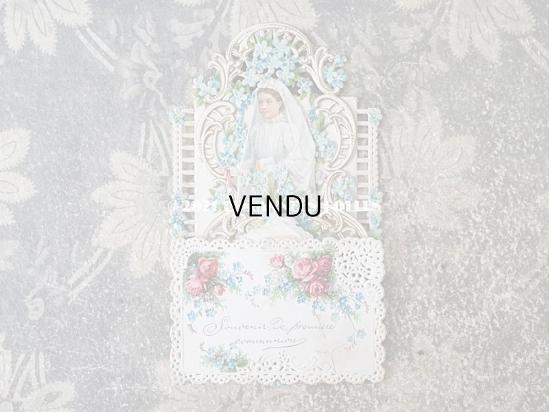 画像8: 1900年代 アンティーク  初聖体の立体カニヴェ 勿忘草 プルミエール・コミュニオン