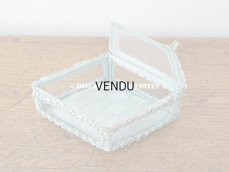 画像5: アンティーク リボンワークのジュエリーボックス スモーキーブルー ガラスケース