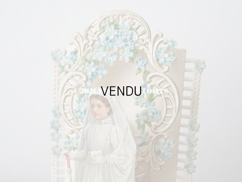 画像6: 1900年代 アンティーク  初聖体の立体カニヴェ 勿忘草 プルミエール・コミュニオン