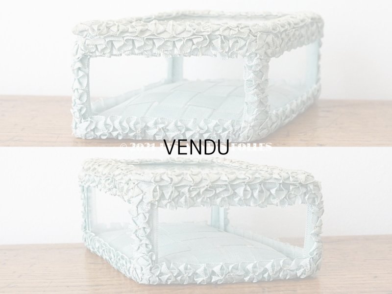 画像11: アンティーク リボンワークのジュエリーボックス スモーキーブルー ガラスケース