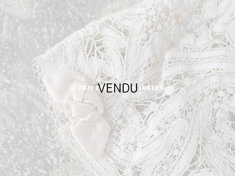 画像7: アンティーク  ドール用 レースのボネ パウダービンクのリボン付