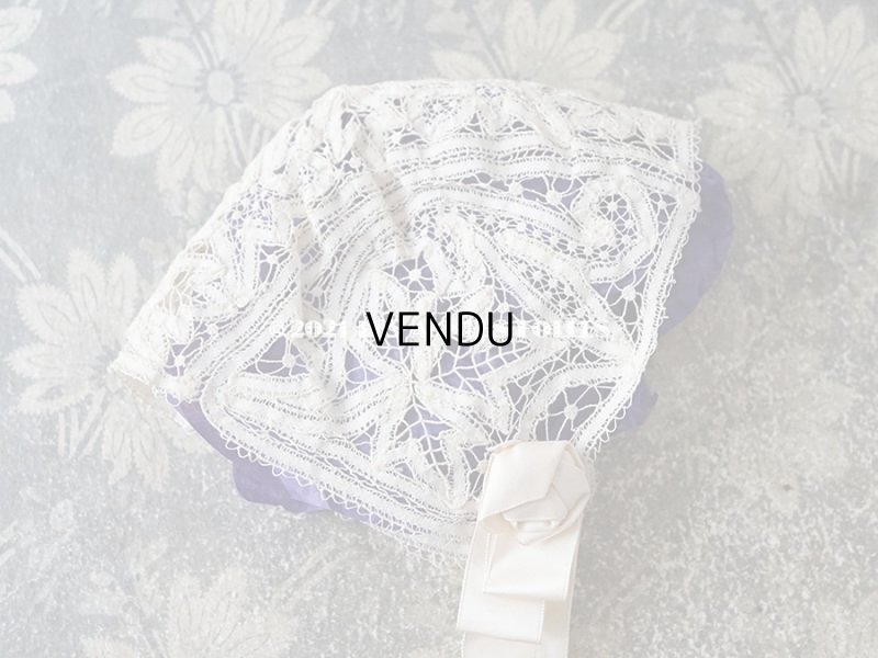 画像4: アンティーク  ドール用 レースのボネ パウダービンクのリボン付