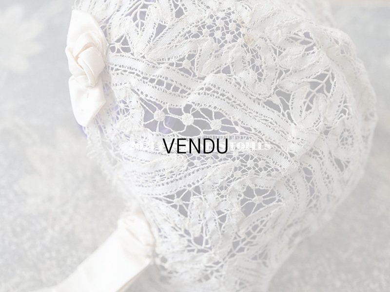 画像11: アンティーク  ドール用 レースのボネ パウダービンクのリボン付