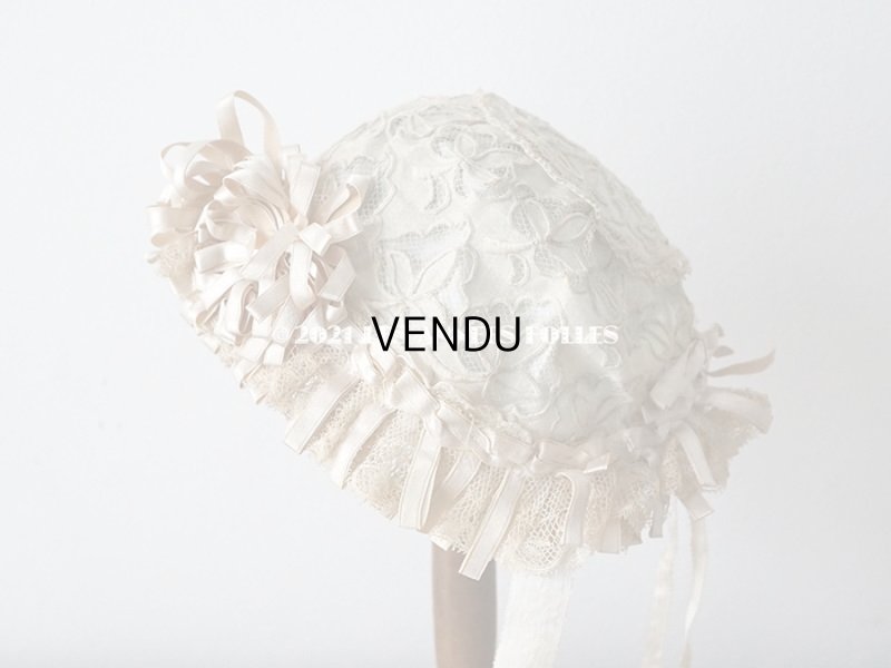 画像3: アンティーク ドール用 ベビー用 小さなボネ 透かし入り花模様のレース　＆　ベビーブルーのシルク地　＆　グレイッシュピンクのリボン