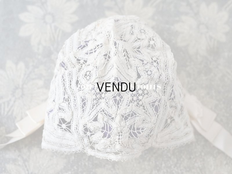 画像8: アンティーク  ドール用 レースのボネ パウダービンクのリボン付