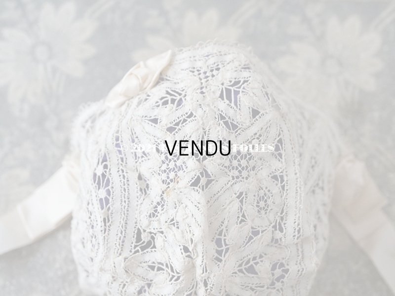 画像9: アンティーク  ドール用 レースのボネ パウダービンクのリボン付