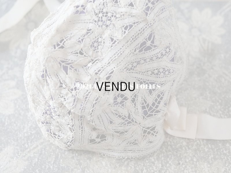 画像10: アンティーク  ドール用 レースのボネ パウダービンクのリボン付