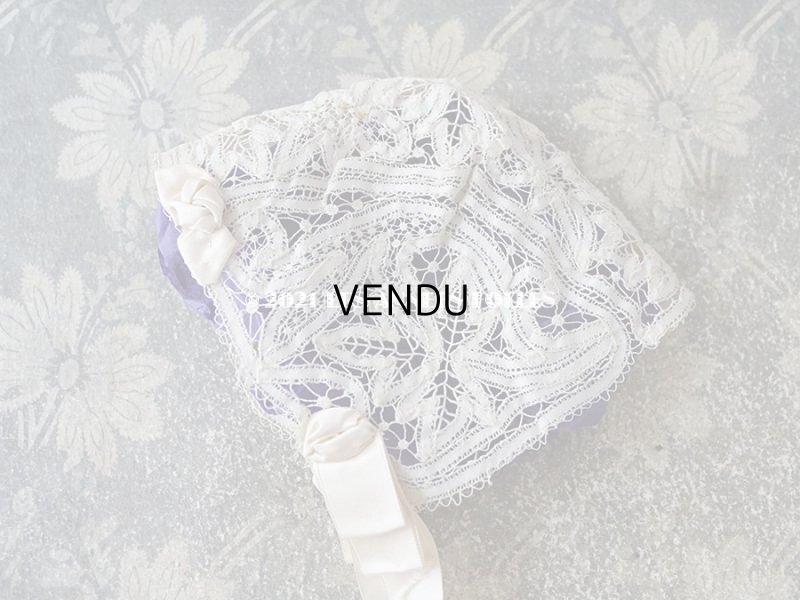 画像3: アンティーク  ドール用 レースのボネ パウダービンクのリボン付