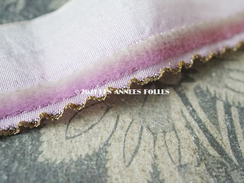 画像3: アンティーク シルク製  リボン メタル糸 & ベルベットの縁取り スモーキーパープル 幅2.7cm