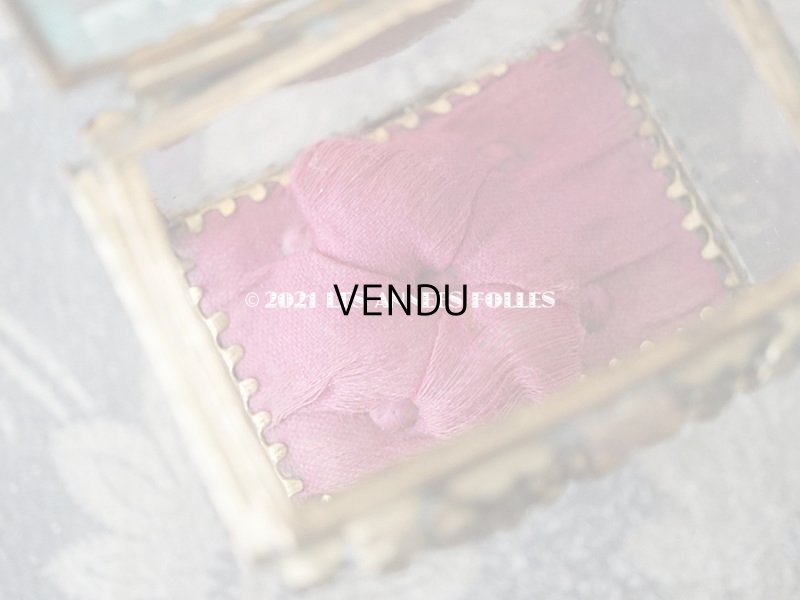 画像10: アンティーク ジュエリーボックス 花とリーフのガーランド シルク製クッション スモーキーレッド