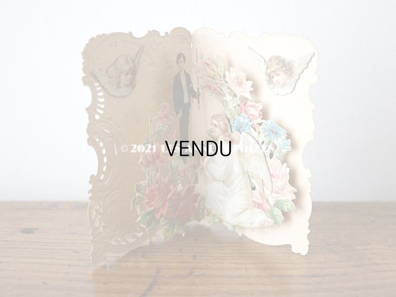 画像4: 1900年 アンティーク  初聖体の立体カード 見開き型 鈴蘭 & 勿忘草