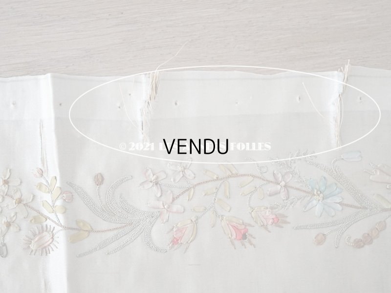 画像15: 18世紀末 アンティーク ロココ調 シルク製 大きなパネル リボン刺繍 & ボーヴェ刺繍 70×52cm