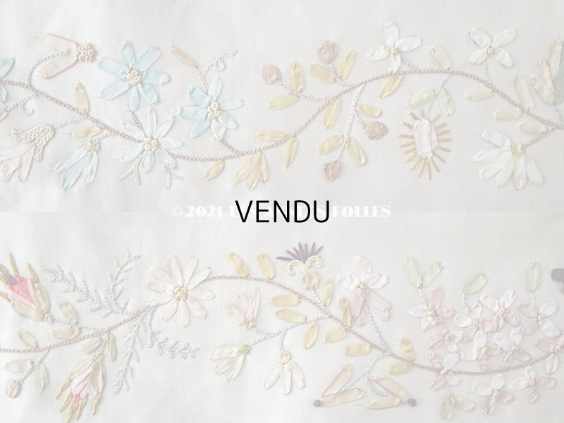画像10: 18世紀末 アンティーク ロココ調 シルク製 大きなパネル リボン刺繍 & ボーヴェ刺繍 70×52cm