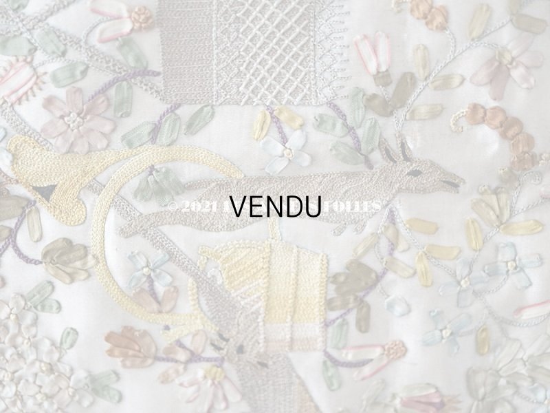 画像4: 18世紀末 アンティーク ロココ調 シルク製 大きなパネル リボン刺繍 & ボーヴェ刺繍 70×52cm