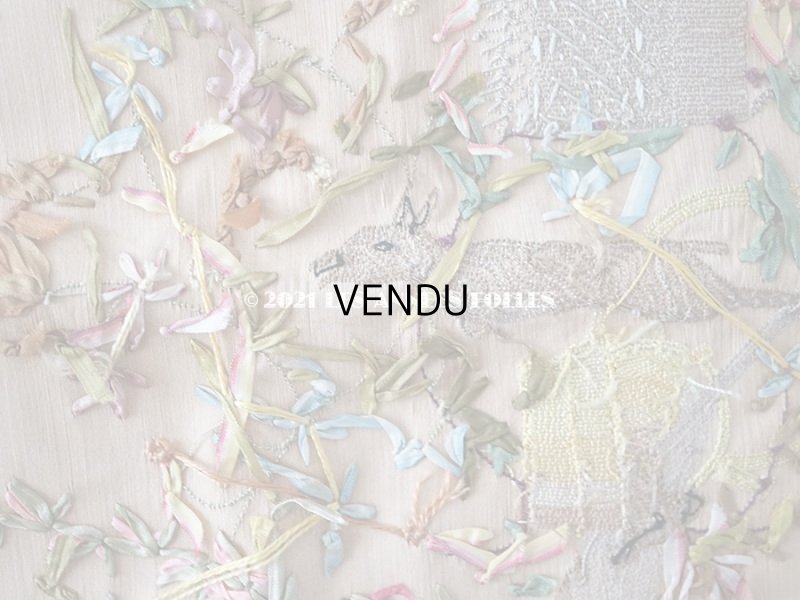 画像20: 18世紀末 アンティーク ロココ調 シルク製 大きなパネル リボン刺繍 & ボーヴェ刺繍 70×52cm