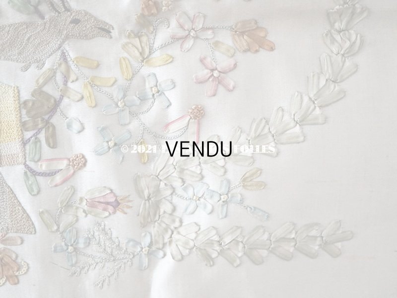 画像8: 18世紀末 アンティーク ロココ調 シルク製 大きなパネル リボン刺繍 & ボーヴェ刺繍 70×52cm