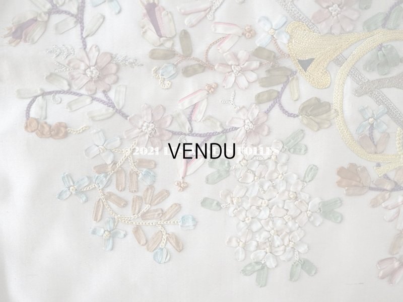 画像5: 18世紀末 アンティーク ロココ調 シルク製 大きなパネル リボン刺繍 & ボーヴェ刺繍 70×52cm