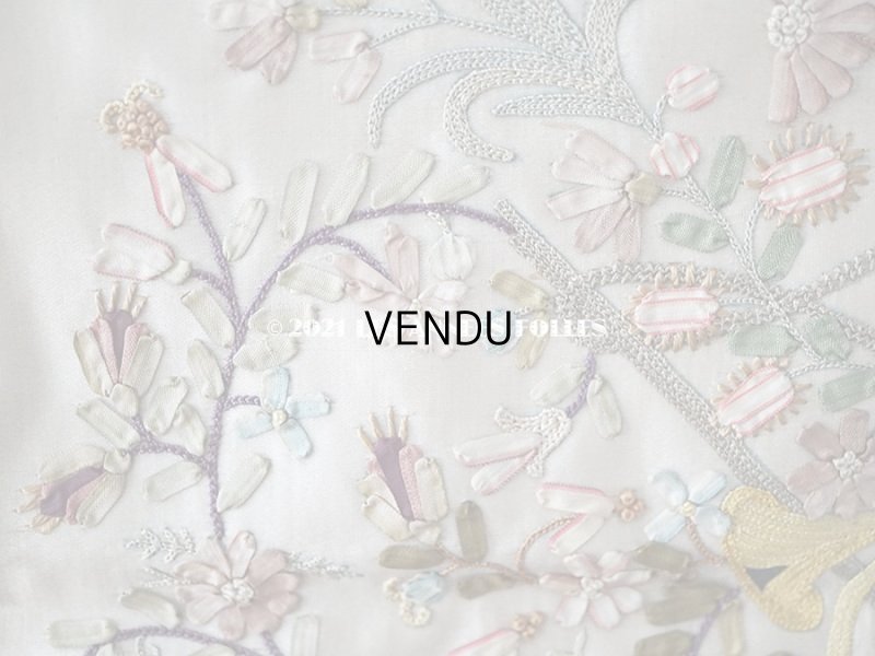 画像6: 18世紀末 アンティーク ロココ調 シルク製 大きなパネル リボン刺繍 & ボーヴェ刺繍 70×52cm