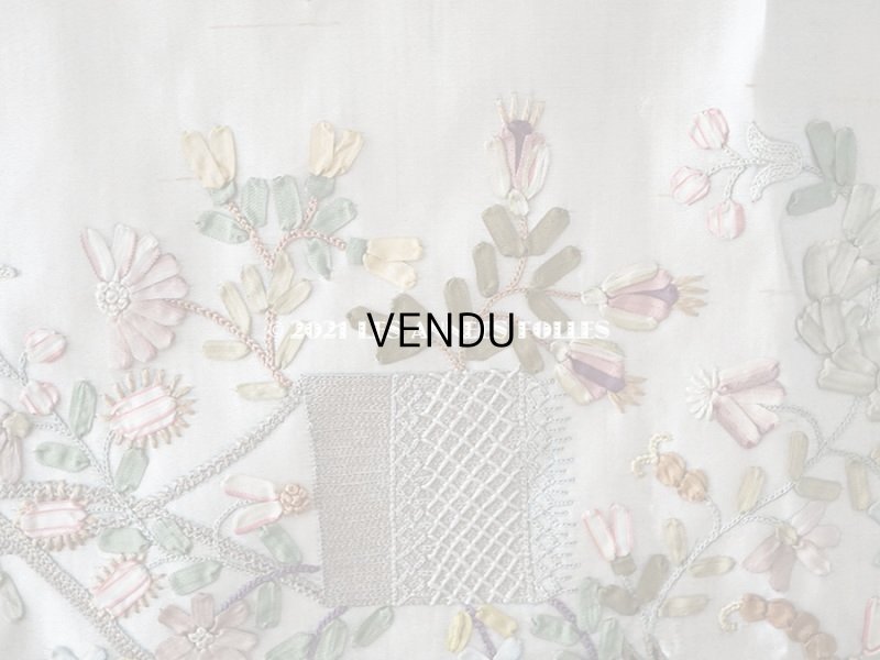 画像7: 18世紀末 アンティーク ロココ調 シルク製 大きなパネル リボン刺繍 & ボーヴェ刺繍 70×52cm