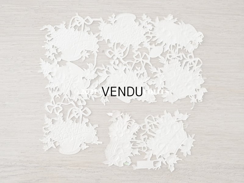 画像10: 1900年代 アンティーク ダイカットクロモ 薔薇&菫&鈴蘭&勿忘草の花かご 9ピースのセット