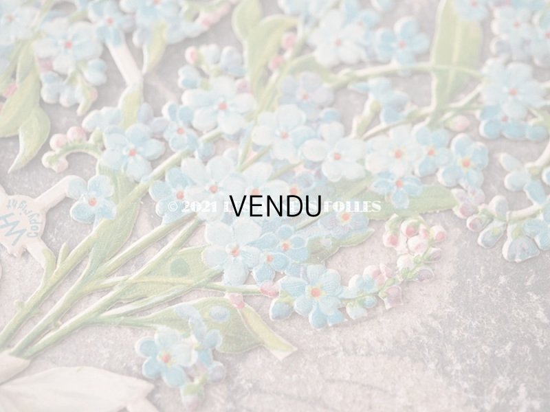 画像4: 1900年代 アンティーク ダイカットクロモ リボンが結ばれた勿忘草の大きなブーケ 2ピースのセット