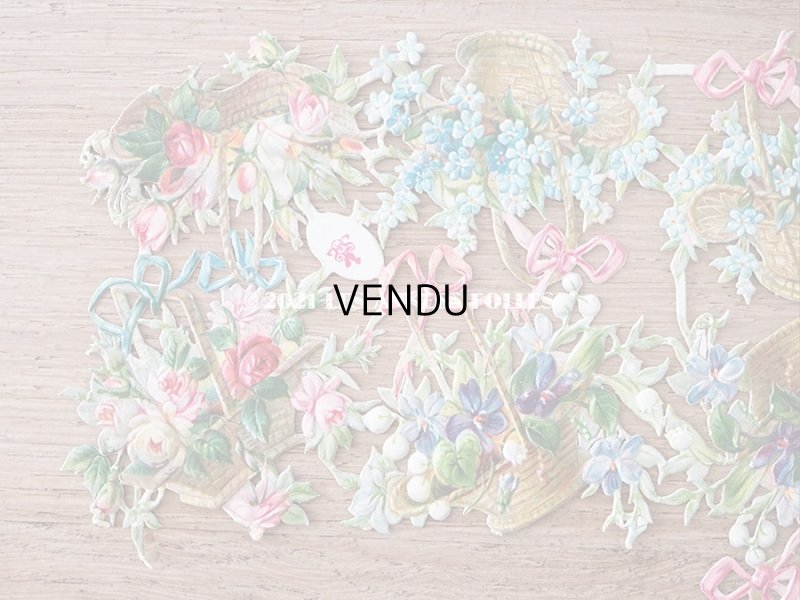 画像4: 1900年代 アンティーク ダイカットクロモ 薔薇&菫&鈴蘭&勿忘草の花かご 9ピースのセット