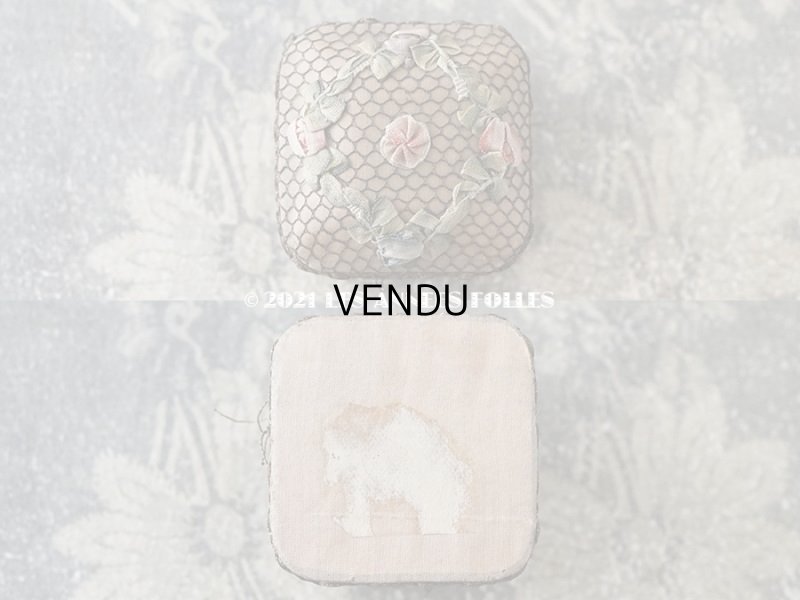 画像3: アンティーク　シルク製 ロココトリム付 淡いピンクの小さなパウダーボックス ミラー付き