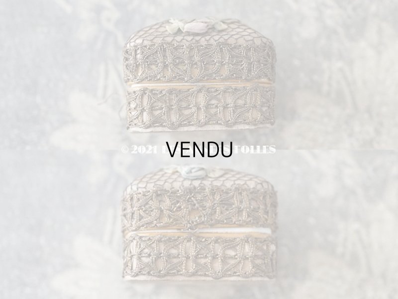 画像5: アンティーク　シルク製 ロココトリム付 淡いピンクの小さなパウダーボックス ミラー付き