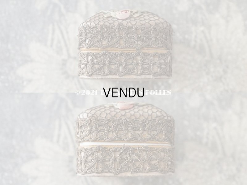 画像4: アンティーク　シルク製 ロココトリム付 淡いピンクの小さなパウダーボックス ミラー付き