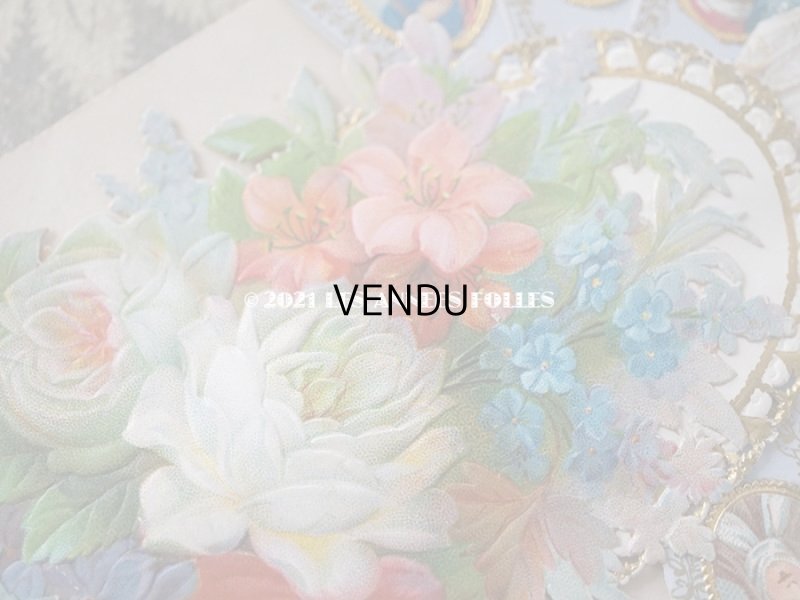 画像5: 1884年 アンティーク  初聖体の立体カニヴェ ファン付きブーケ プルミエール・コミュニオン