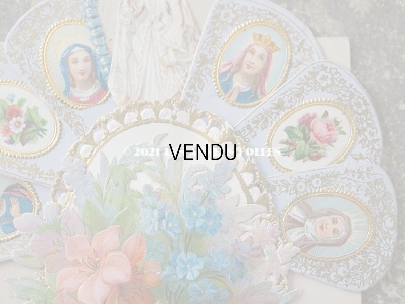 画像4: 1884年 アンティーク  初聖体の立体カニヴェ ファン付きブーケ プルミエール・コミュニオン